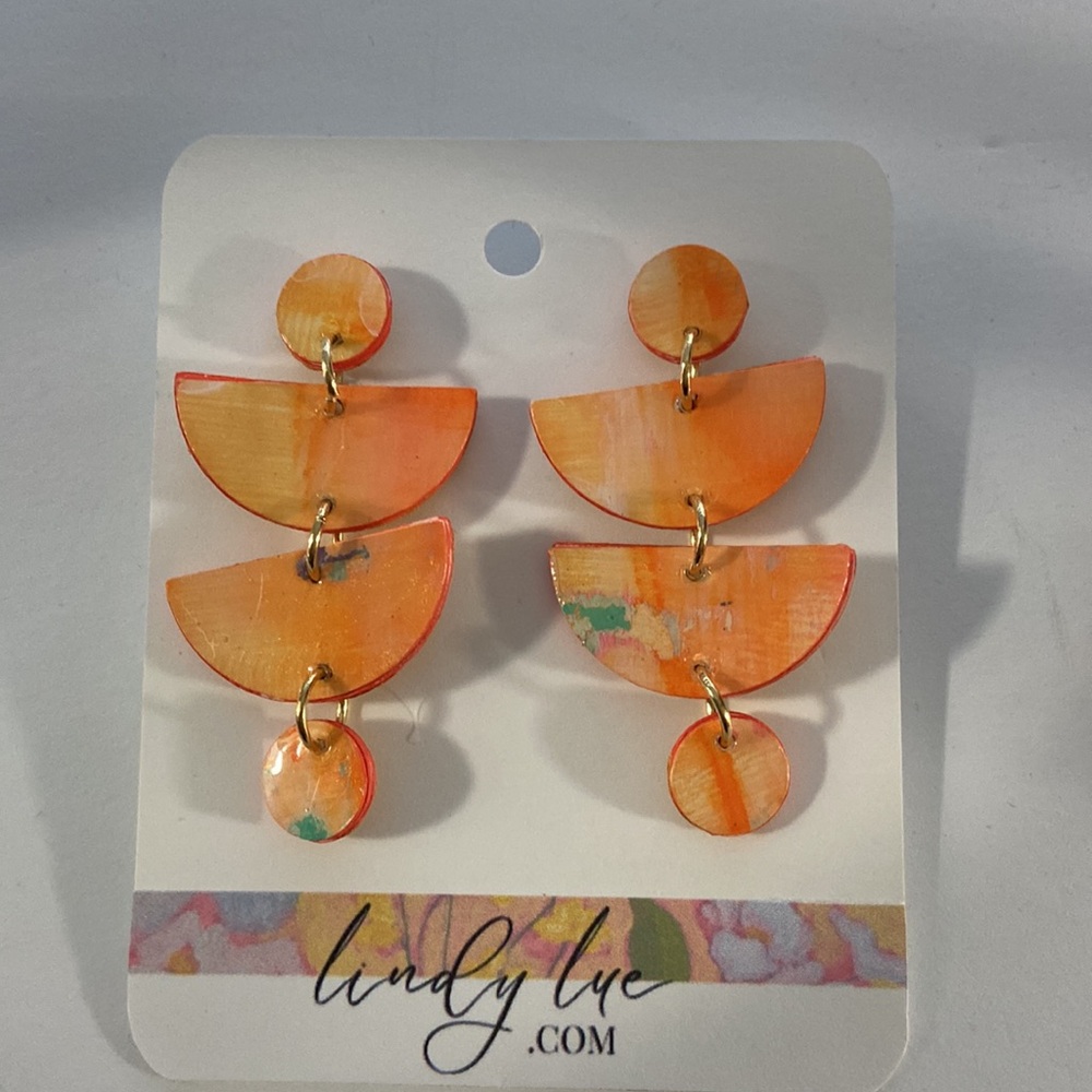 Hand Crafted Orange Wedge Dangle Statement Earrings - Picture 6 of 9